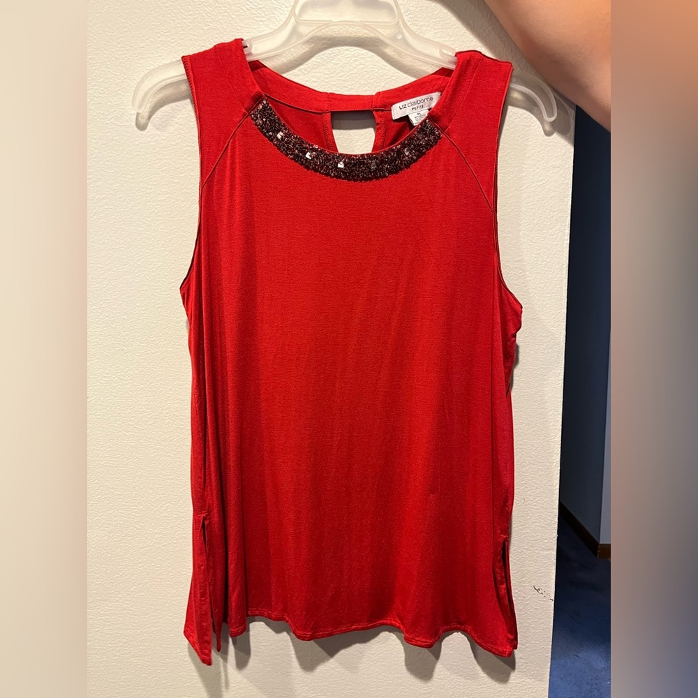 Liz Claiborne Red Tank Top with Sequin Accent